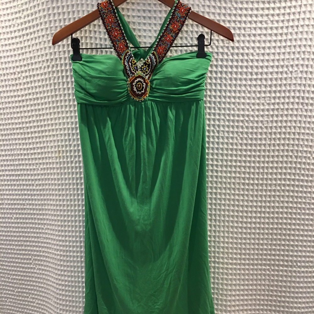 Worn once jewel toned collar jersey halter dress